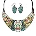 Sugar Skull Patina Burnish Multi Tone Plated Handpainted Statement 19 Inch Necklace and Earrings (Quad Tone - Handpainted)