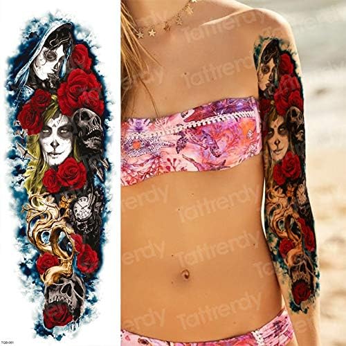 Tzxdbh Bras Complet Temporaire Tatouages Suger Crâne Rose