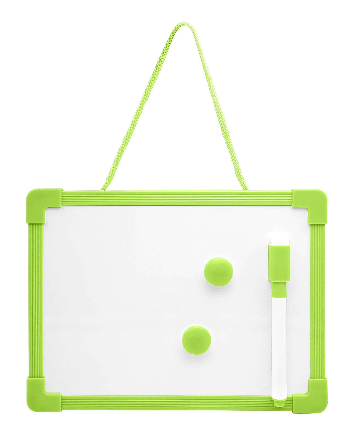 Mini Magnetic Erasable Whiteboard with Black Marker, Eraser and 2 Magnets – 15 x 20 cm Multicoloured – for Children Design, School, Home, Office, Bedroom, Study (Green)