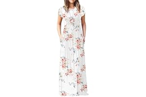 HIUARA 2023 Women Short Sleeves Dresses with Pockets Long Sun Dresses Summer Boho Casual Crewneck Beach Maxi Long Dress