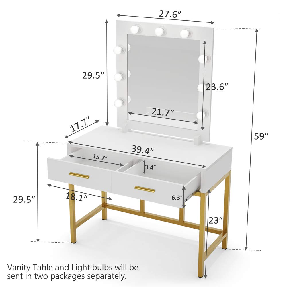 Dresser Desk Vanity Set For Bedroom Gold And White Tribesigns Vanity Table With Lighted Mirror Makeup Vanity Dressing Table With 9 Lights And 2 Drawers For Women Vanities Vanity Benches