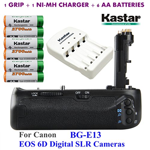 Kastar Pro Multi-Power Vertical Battery Grip (Replacement for BG-E13) + 6x AA NI-MH Batteries(2700mAh) + NI-MH Charger for Canon EOS 6D Digital SLR Cameras