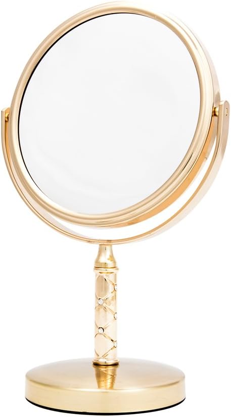Danielle Creations Quilted Stem Midi Mirror with Diamond Effect Detail, Gold