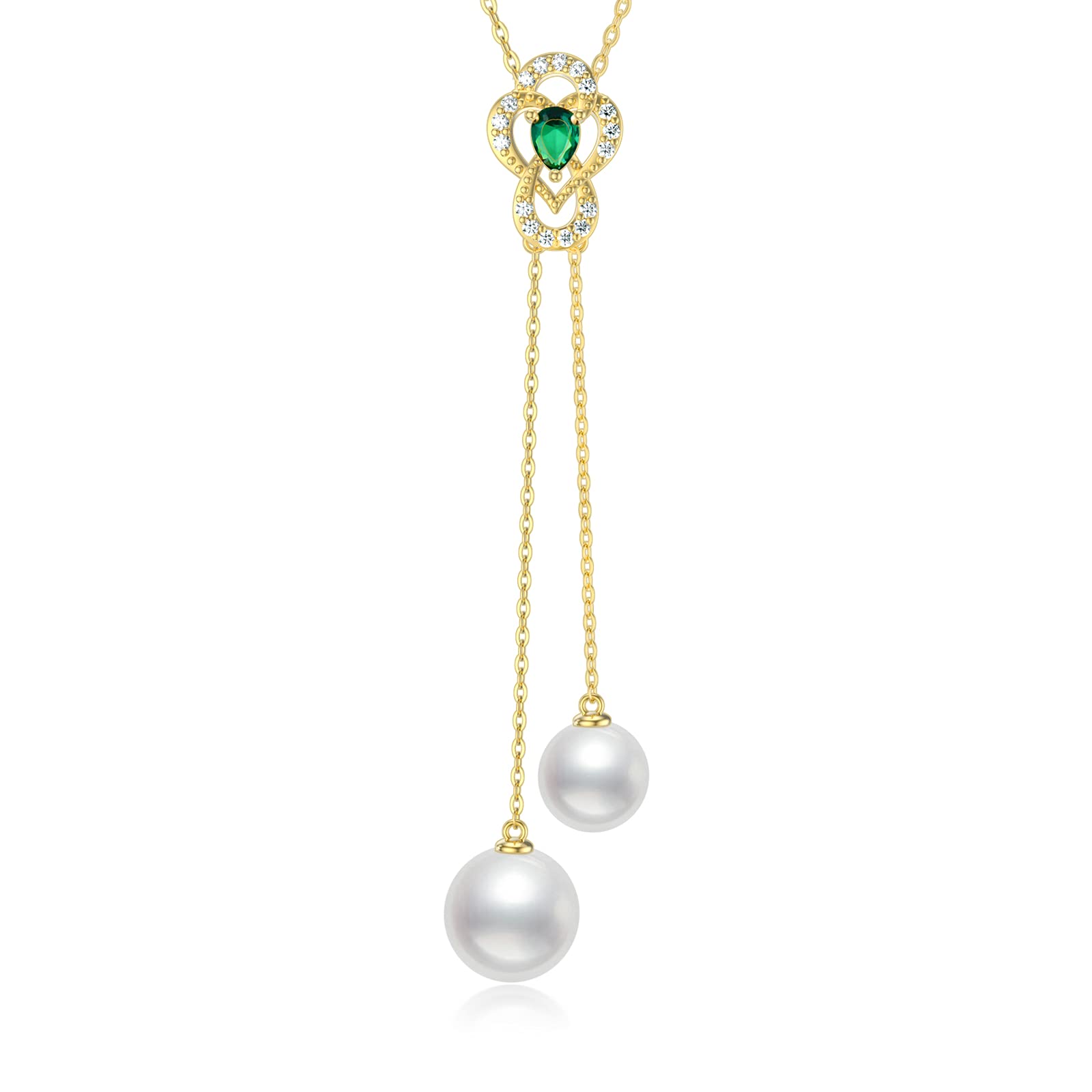 SISGEM 9 ct Gold Pearl Necklace, Solid Yellow Gold Lariat Necklace with 9mm and 7mm Pearl, for Women Girls Ladies Mum Sisters, 16"+1"+1"
