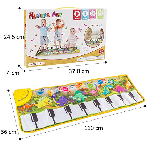 WOSTOO Kids Musical Piano Mats, 17 Keys Piano Keyboard Play Mat Portable Build-in Speaker & Recording Function Early Education for Kids Toddler Girls Boys
