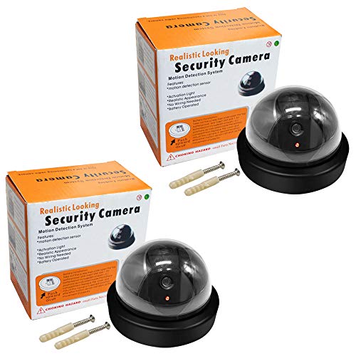 Dummy Camera CCTV Surveillance System with Realistic Simulated LEDs, findTop 2 Pack Fake Hemisphere Security Camera with 5 Pieces Warning Security Alert Sticker Decals
