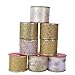 Sattiyrch Christmas Ribbon,Assorted Wired Organza Swirl Sheer Glitter Tulle Crafts Gift Wrapping Ribbon Xmas Design Decorations,48 Yards (8 Roll x 6 yard) by 2.5 inch,Gold