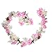 Artiflr 2 Pack Artificial Silk Plants Cherry Blossom Hanging Vine Spray Arrangements Faux Garland Fake Wreath Home Garden Wedding Decor (Pink)