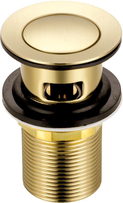 Xcel Home Gold Slotted Click Clack Basin Waste | Ideal Replacement Brass Round Bathroom Pop Up Sink Plug | British Standard G 1 1/4" BSP Connection Sink Drain | 1 pc (Standard | Brushed Gold)