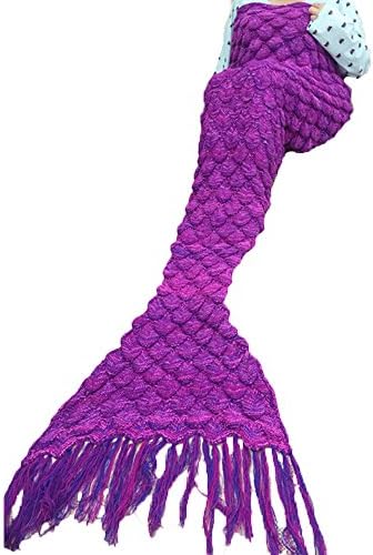 Mermaid Tail Blanket, NOT HOME Warm and Soft Mermaid Scale Tassel Blanket, Knitted Blankie Tails, All Seasons Cozy Sleeping Bags for Kids and Adults(70.9 inch X 35.4 inch)