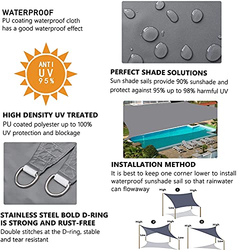 Dioxide Sonnensegel Sonnenschutz Garten Balkon Wetterschutz wasserabweisend Rechteckig 420D PES UV-Schutz für Garten Outdoor Sunsail inkl Befestigungsseile (2x3m, Grau) – Bild 3