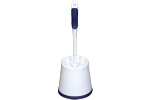 Rubbermaid Comfort Grip Toilet Bowl Brush and Caddy Set, Soft Rubber Handle, White/Blue, 16.5 Inch Single Brush and Caddy (FG6B9900)