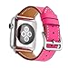 valkit Bands Compatible with Apple Watch Band 38mm 40mm 42mm 44mm, Genuine Leather Strap Bracelet Replacement Wristband with Metal Adapter for Women Men iWatch SE 6 5 4 3 2 1, Single Tour - Hot Pink