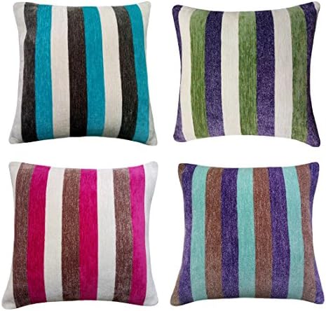 Daidu Home Couch Sofa Decorative Stripe Square Throw Pillow Cushion Covers 18 x 18 inches Set of 4,Cotton Series