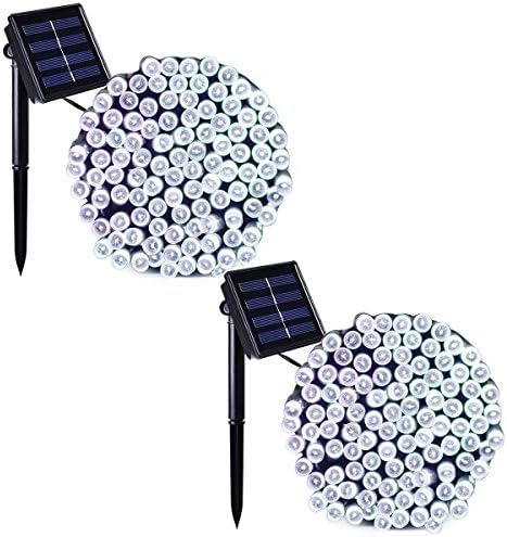 Aluvee Solar Powered String Lights， 2-Pack 72ft 200 LED Fairy Garden Lights Decorative Lighting for Home Lawn Patio Garden Wedding Party and Holiday Decorations (White)