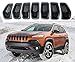 YAV Black Mesh Honeycomb Front Grill Inserts Grille with Gray Rings Rims for Jeep Cherokee 2014 2015 2016 2017 2018 Accessories Covers Trims Kits 7pcs