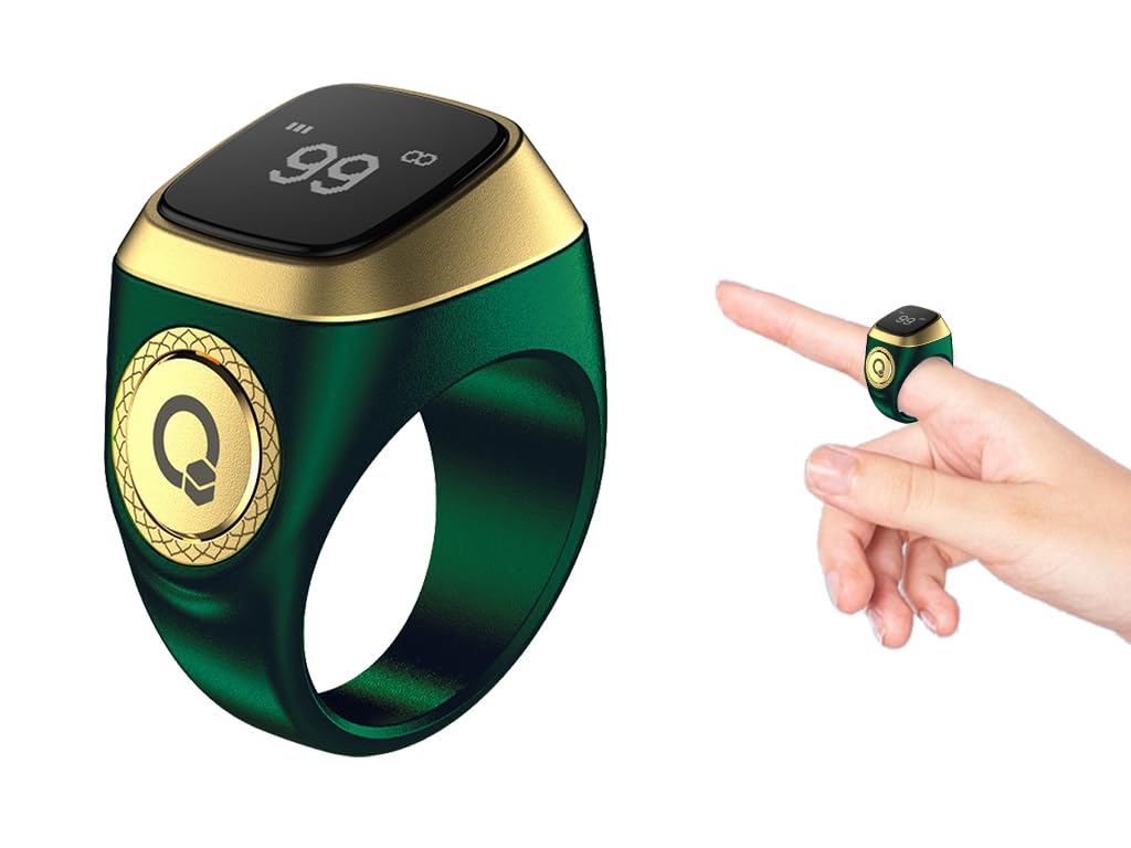 Kellegour Smart Tasbih Tally Counter Ring,Rechargeable Electronic Finger Counter,18mm Smart Ring Digital Tasbeeh Counter,Digital Electronic Tasbeeh Counters for Prayer with Vibration Reminder,Green