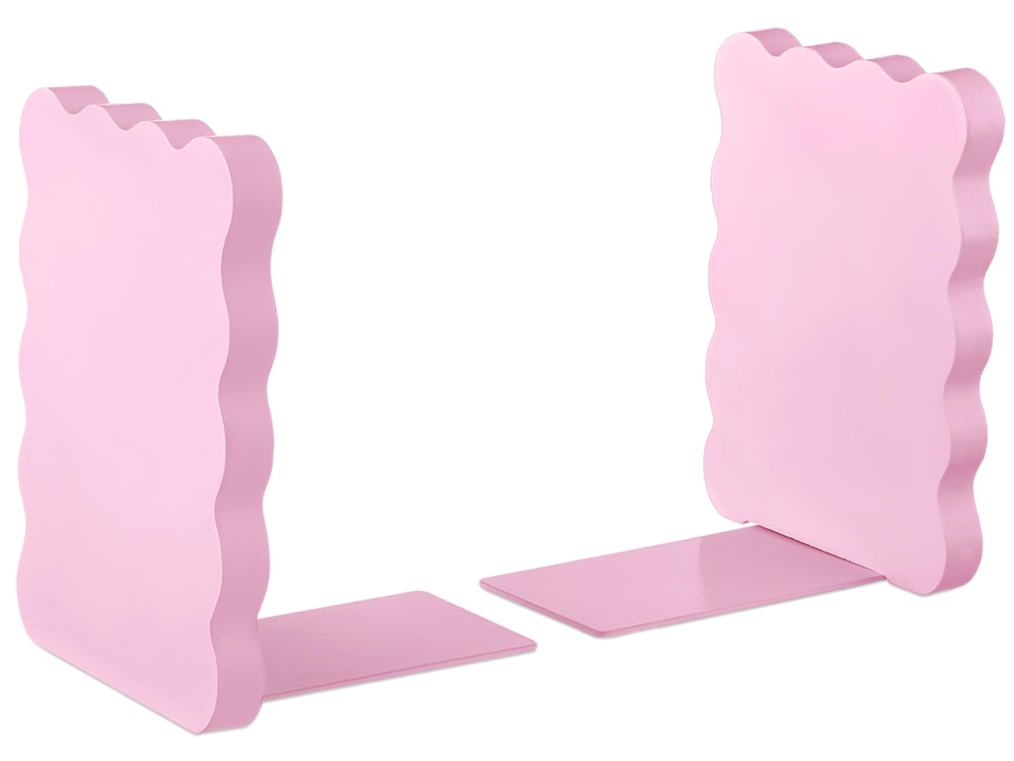 Photo 1 of Skyygemm Pink Wood Scalloped Bookends for Shelves, Non Slip Decorative Cute Aesthetic Preppy Heavy Duty Book Ends Organizer Stopper for Nursery Home Decor Office