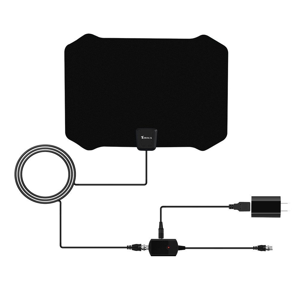 50 Mile Flat TV Antenna,Digital HDTV Antenna Indoor Long Range ATSC Home Television Receiver with Detachable Amplifier Signal Booster USB Power Supply 16.5FT High Performance Coax Cable -Black