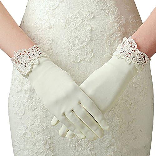 Beautydress Womens Lace Tulle Bridal Gloves for Wedding Prom Fingerless Rhinestones