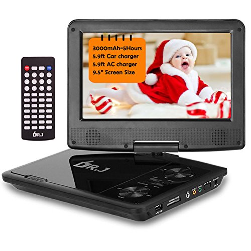 DRJ-5-Hours-95-Swivel-Screen-Portable-DVD-Player-with-Built-in-Rechargeable-Battery-and-USBSD-Card-Reader-59ft18M-Car-Charger-Battery-Adapter