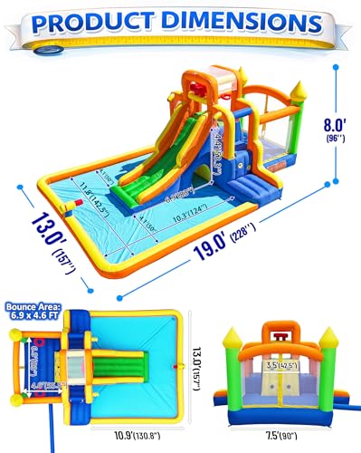 HuaKastro Giant Water Slide & Bounce House for Big Kids, 3 Climbing Routes Race to the Tall Slide, Dry Jumping Area, 4-Sprayer Water Fun and Big Splash Pool, Backyard Waterpark for Kids Party