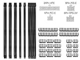 Clovertale Braided ATX Sleeved Cable Extension Kit for Power Supply Cable Kit, PSU Connectors, 24 Pin, 8 Pin, 6 Pin 4 + 4 Pin, 6 Pack, with Cable Comb 24 Pieces Set 24-Pin, 8-Pin, 6-Pin (Black)