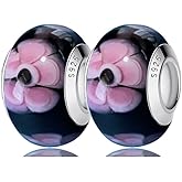2pcs Handmade Authentic 925 Sterling Silver Murano Glass Charms for Pandora Bracelets, Murano Flowers Charms, Jewelry Gifts for Women,Gifts for Mothers on Mother's Day