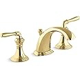 KOHLER 394-4-PB Devonshire Widespread Bathroom Faucet with Pop-Up Drain Assembly, 3-Hole 2-Handle Bathroom Sink Faucet, 1.2 gpm, Vibrant Polished Brass