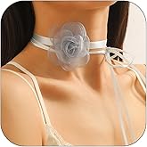 Bethynas Flower Choker Necklace for Women Gothic Floral Lace-up Necklace Rose Collar Long Tie Velvet Necklace for Bridal Wedding Summer Party
