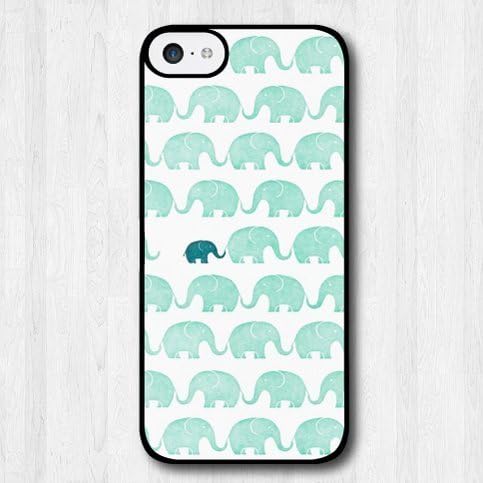For iPhone 5C Case, Fashion Design Mint Green Elephants Pattern Protective Hard Phone Cover Skin Case For iPhone 5C +Screen Protector