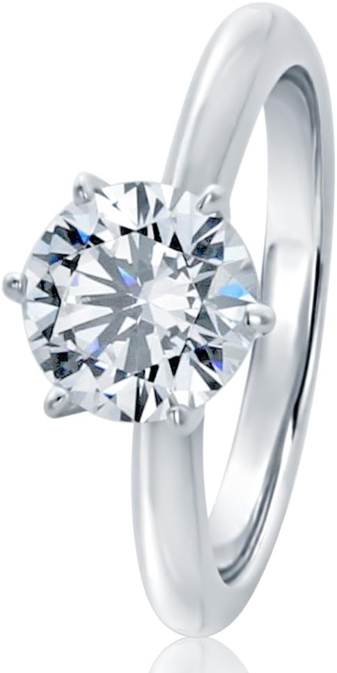 925 Sterling Silver Ring Round 1.5 carat CZ Stone 6 prong Classic Solitaire Wedding Engagement Ring 7.5MM (Size 5 to 10)