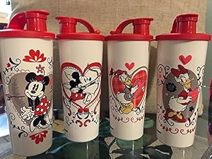 Image of Tupperware Disney Mickey Mouse and Friends Love Tumblers Set of 4 with Red Seals