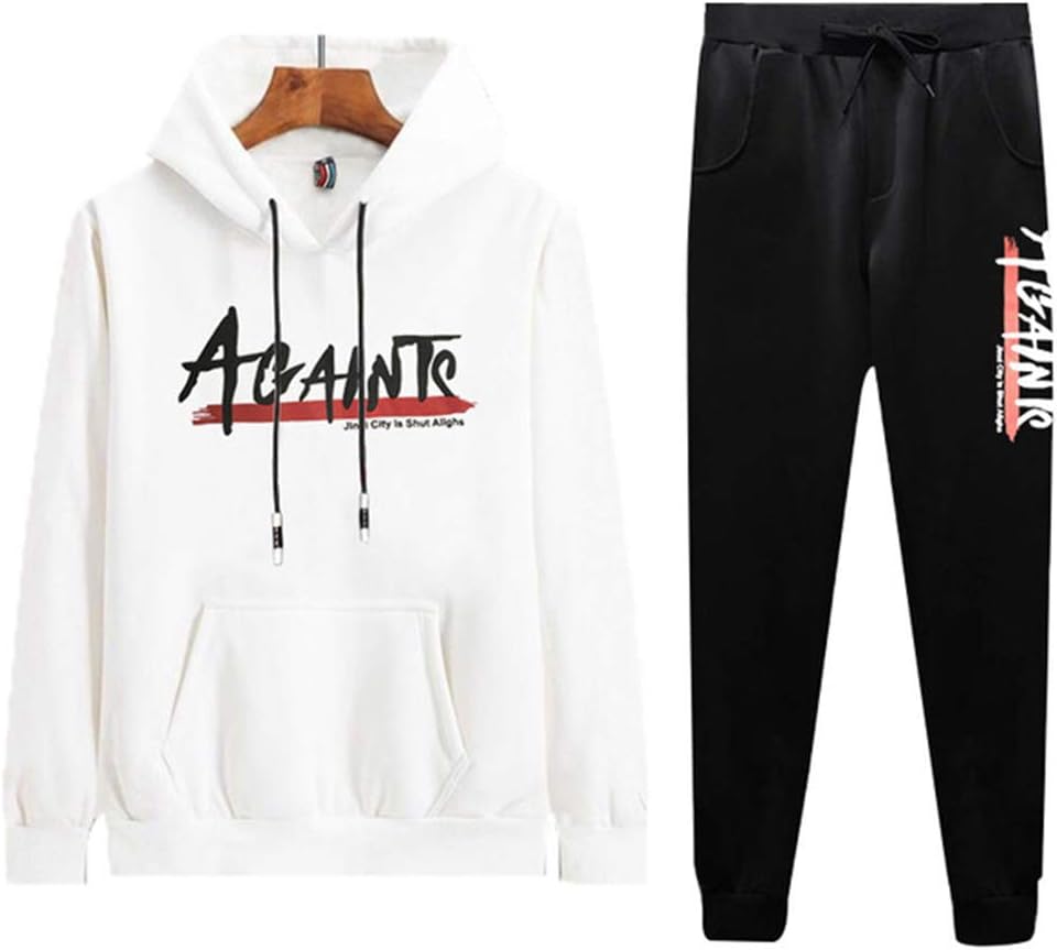 Men's Casual 2 Piece Outfits Long Sleeve Hooded Sweater Top& Pants Jumpsuit Set