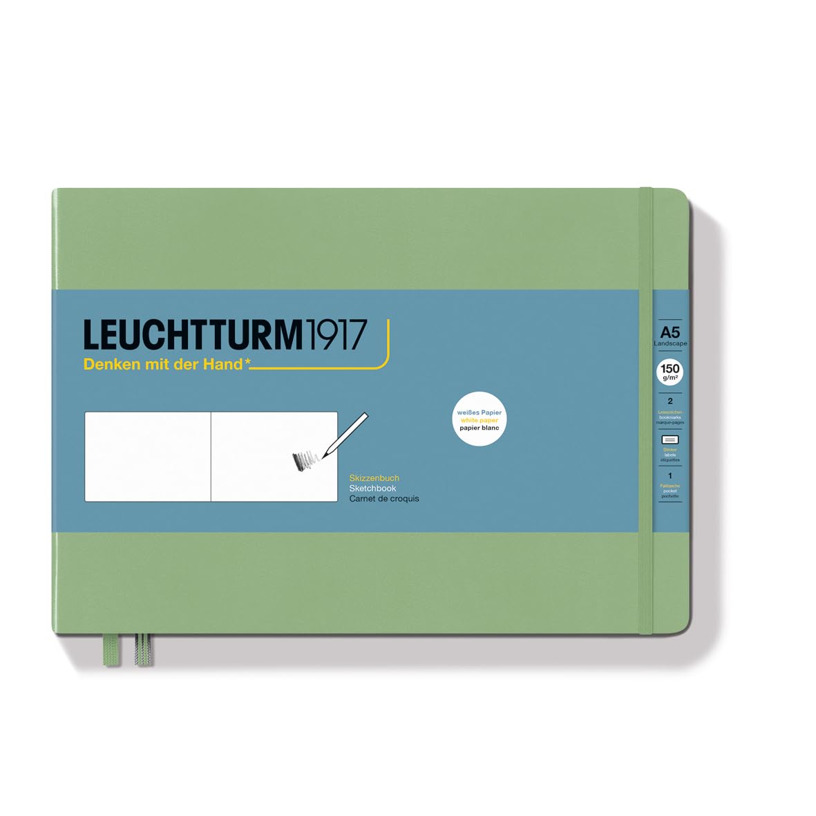 LEUCHTTURM1917 370357 Sketchbook Landscape (A5), Hardcover, 112 Pages (150 g/sqm), Plain, Sage
