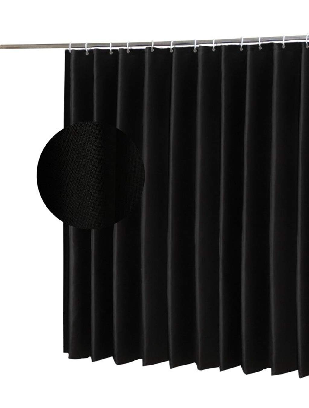 Waterproof Shower Curtain, Mildew-Free Bathroom Curtain with Plastic 12 Hooks, Polyester Fabric, Width 180 x Length 200 cm (Black)