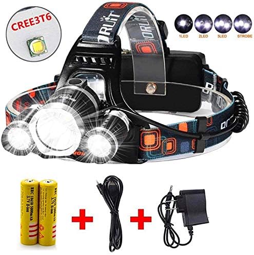 Headlamp Original Cree XML-T6 15000 Lumens Headlight + 4 Mode 18650 Rechargeable Waterproof Headlamp Super Bright Adjustable Headlamp for Outdoor Hiking Camping Riding Fishing Hunting