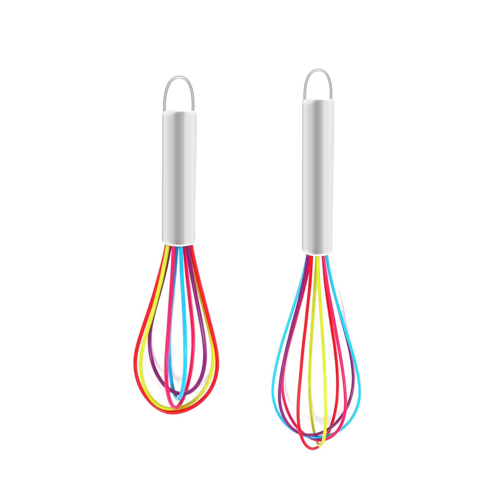 QincLing 2 pcs Silicone whisk, Mini Whisk Set Balloon Whisk Colourful Whisk Kitchen Egg Beater Metal Hand Whisk Kitchen Whisk Heat Resistant Whisk Mini Hand Whisk for Cooking Mixer Blending