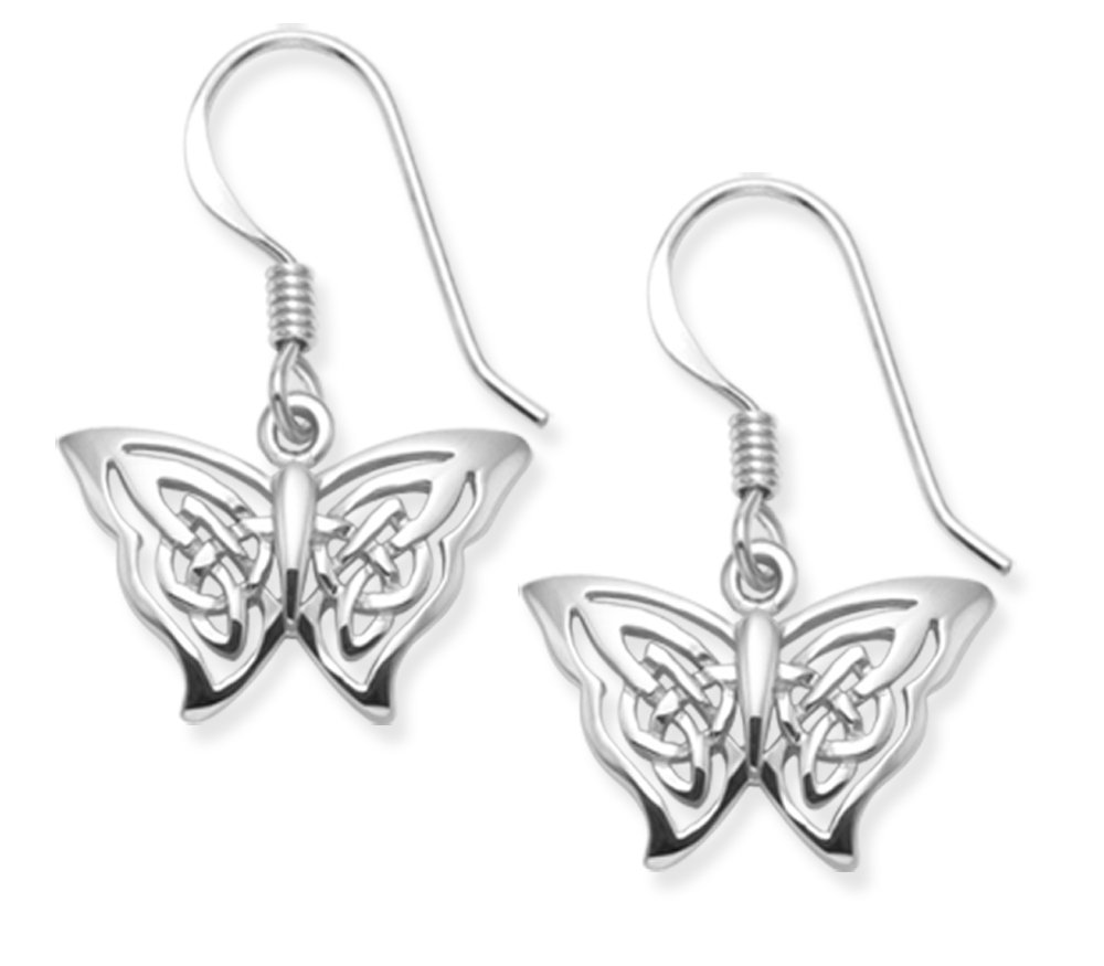 Heather Needham Sterling Silver Butterfly drop Earrings - SIZE: 10mm x 16mm (30mm including earring wires). Gift Boxed Celtic butterfly earrings. 6039