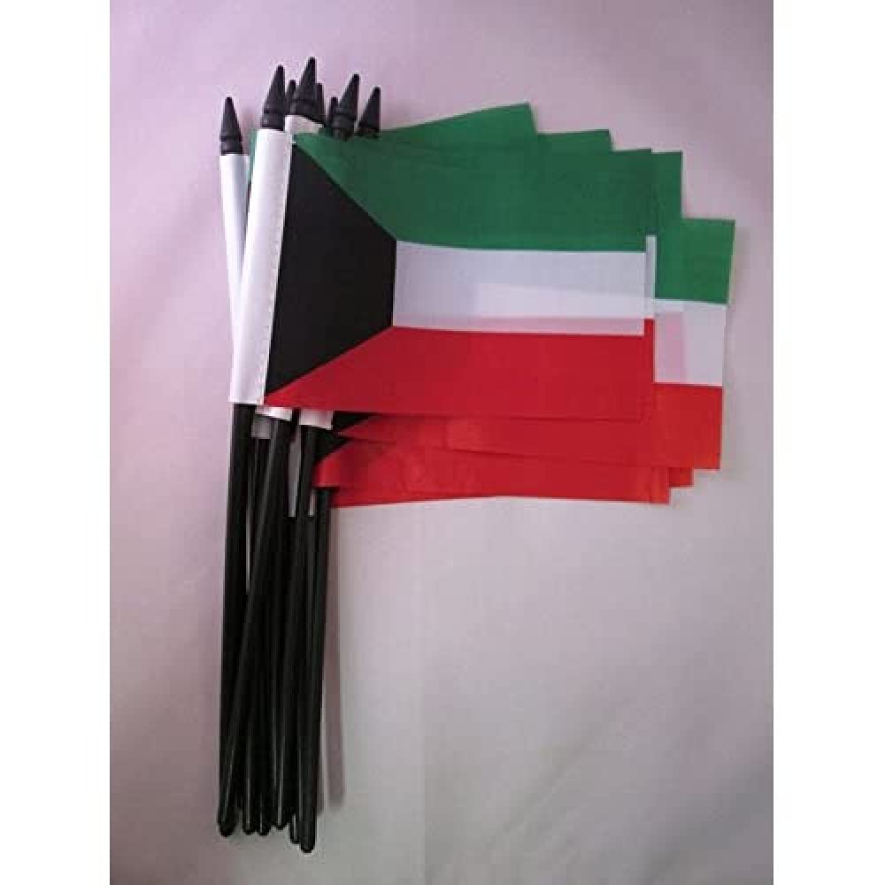 AZ FLAG Kuwait Flag 4'' x 6'' black stick - Kuwaiti flags 10 x 15 cm - Light Polyester