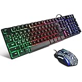 BAKTH Multiple Color Rainbow LED Backlit Mechanical Feeling USB Wired Gaming Keyboard and Mouse Combo for Working or Game