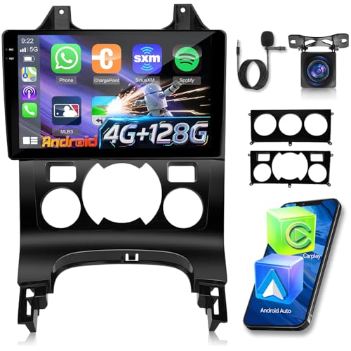NHOPEEW 4+128G Android Car Radio for Peugeot 3008 2009-2015 with Wireless Carplay and Android Auto – 9 Inch Screen Supports WiFi GPS Steering Wheel Controls + Rear View Camera, Canbus