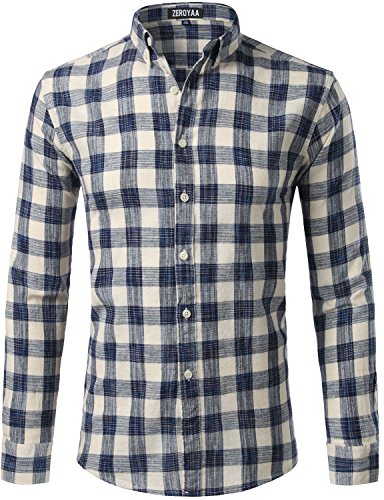 Zeroyaa mens hipster plaid slim fit long sleeve button down dress…