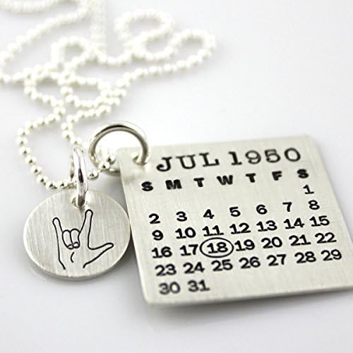 Mark Your Calendar Necklace - personalized sterling silver calendar necklace with ASL I Love You Charm