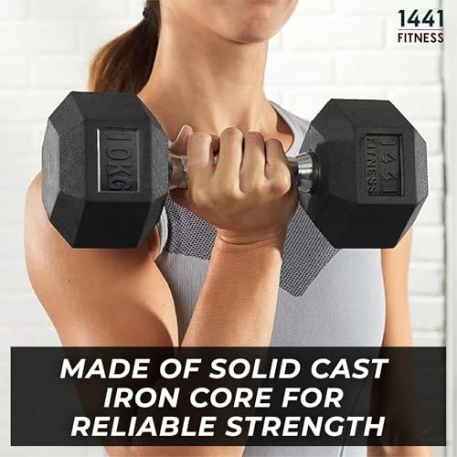1441 Fitness Hex Dumbbell Set, Rubber Coated Cast Iron Hex Dumbbells for Strength Training, Full Body Workout and Home Gym Exercise, Strength Lifting Equipment (2.5 Kg to 50 KG)