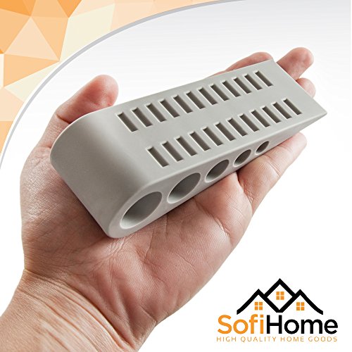 Door Stopper 6 Pack Set [BONUS HOLDERS & EBOOK] - SofiHome Premium Heavy Duty Door Stop Rubber Wedge with Decorative Storage Holder - 1.3" high (perfect for large door gaps) - The Original (6, gray) - Thumbnail 3