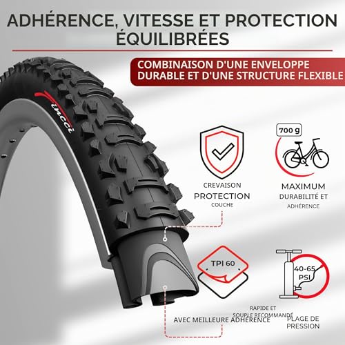 Fincci Pneu VTT 26 Pouces - Pliable Pneus 26 x 1.95 Pouces 50-559 60 TPI, Tire Velo pour VTT Montagne Vélo, Hybrid Adulte Velo Electrique Tournée Bicyclette - Paquet de 2 Accessoire VTT