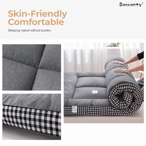 Beauenty Japanese Floor Mattress Futon Mattress, 100x200cm Floor Mattress for Adults, Roll Up Dormitory Mattress Pad, Sleeping Pad, FoldableMattress, Tatami Mat (Grey, 100×200cm)