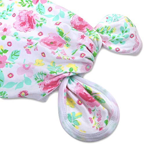 Coming Home Outfit for Baby Girl Newborn - Fall/Winter Knotted Infant Sleeper Gown with Headband (Tropical Flowers)