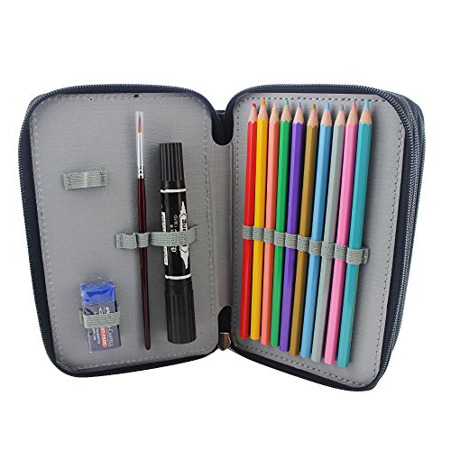 Huhuhero 72-Slot Cute Pencil Holder Organizer Pen Curtain Colored Pencils Pouch Stationary Box Portable Cosmetic Case Bag with Zipper for Girls Adults for Art School Office Travel - Thumbnail 4